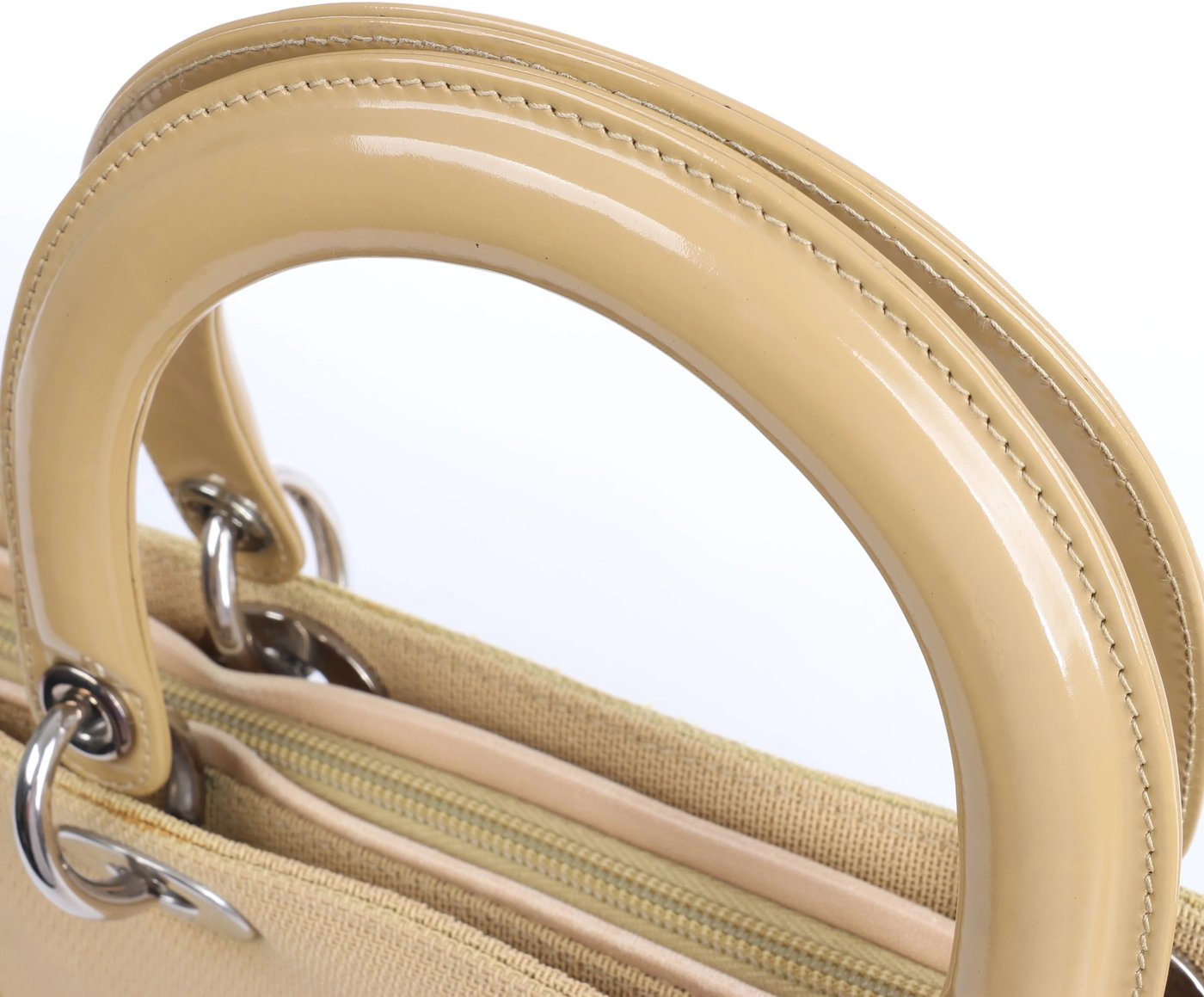Christian Dior Lady Dior Leather x Canvas Handbag in Beige
