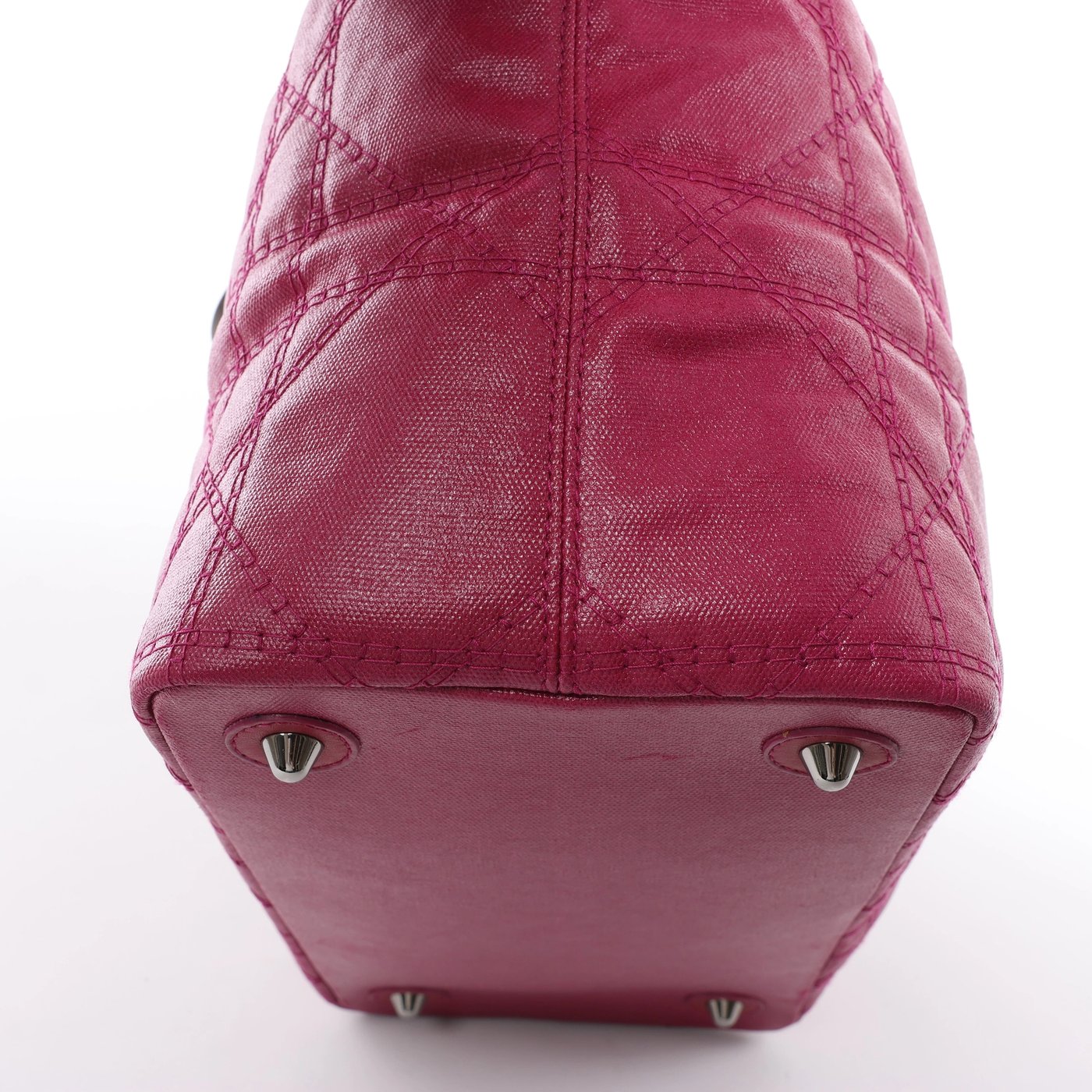 Christian Dior Panarea Cannage Coated Canvas x Leather Wood-Link Shoulder Bag in Purple