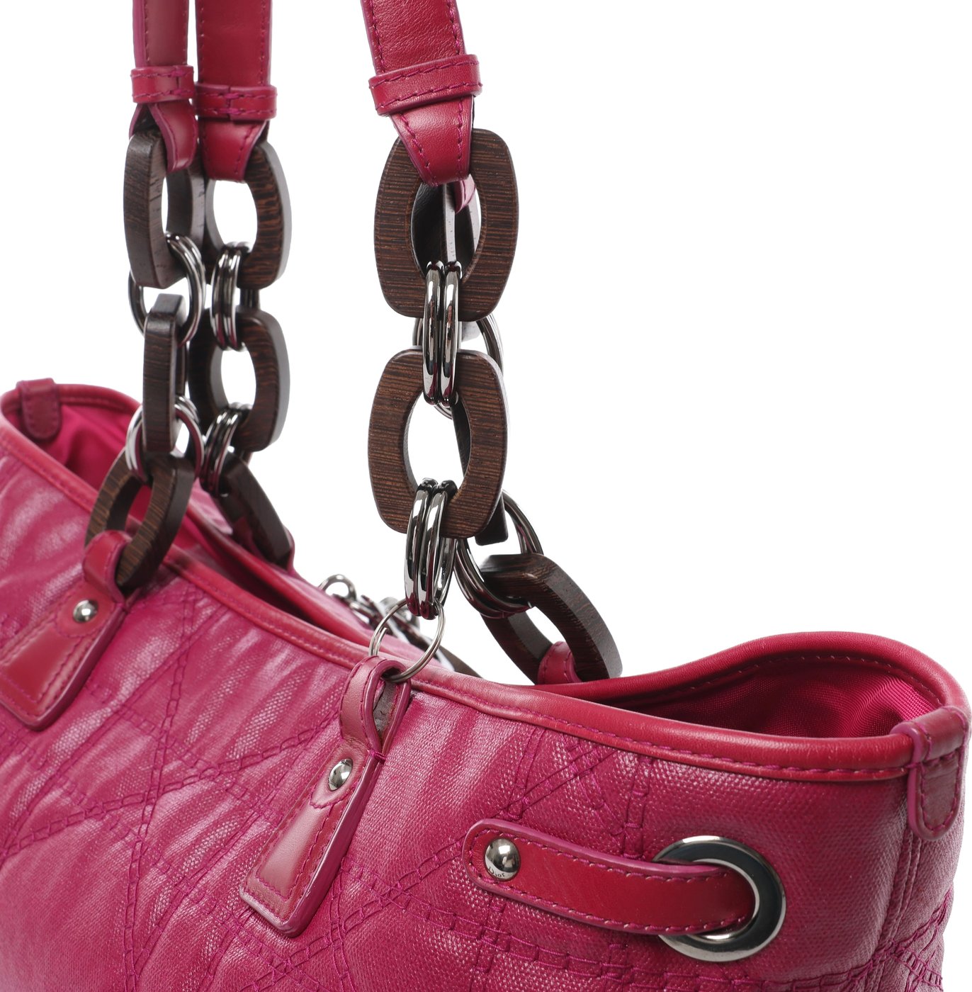 Christian Dior Panarea Cannage Coated Canvas x Leather Wood-Link Shoulder Bag in Purple
