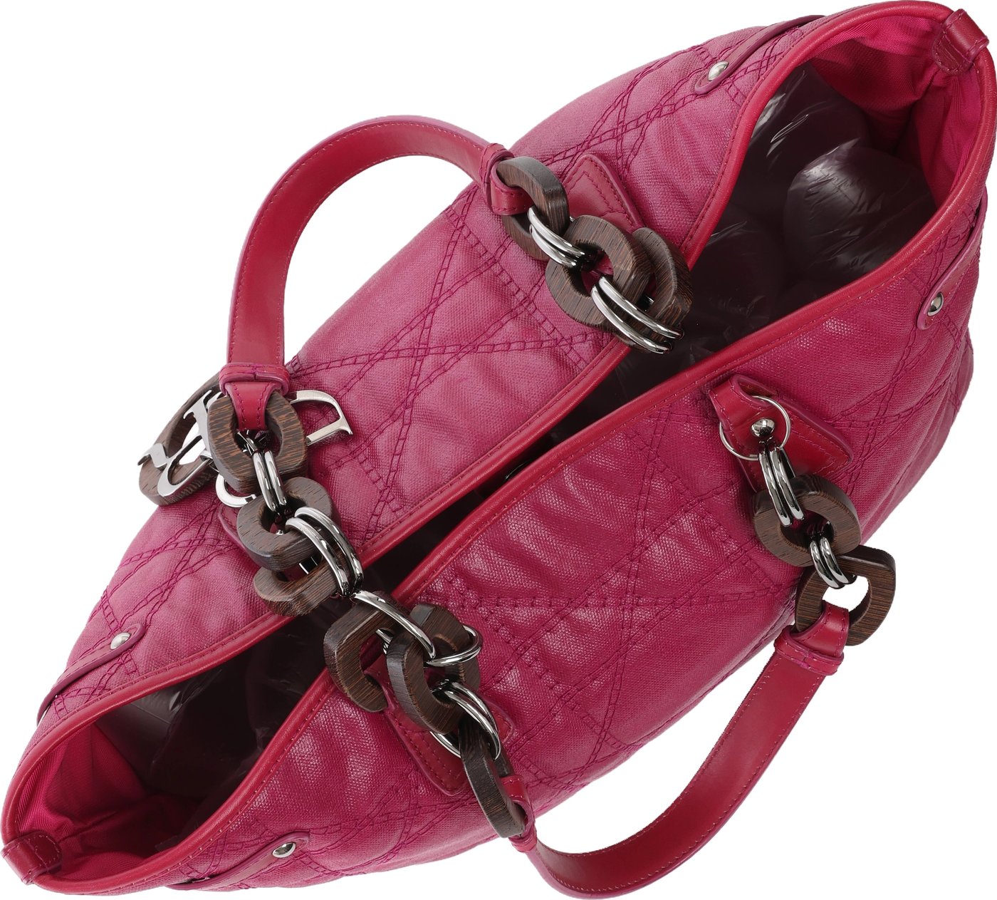 Christian Dior Panarea Cannage Coated Canvas x Leather Wood-Link Shoulder Bag in Purple