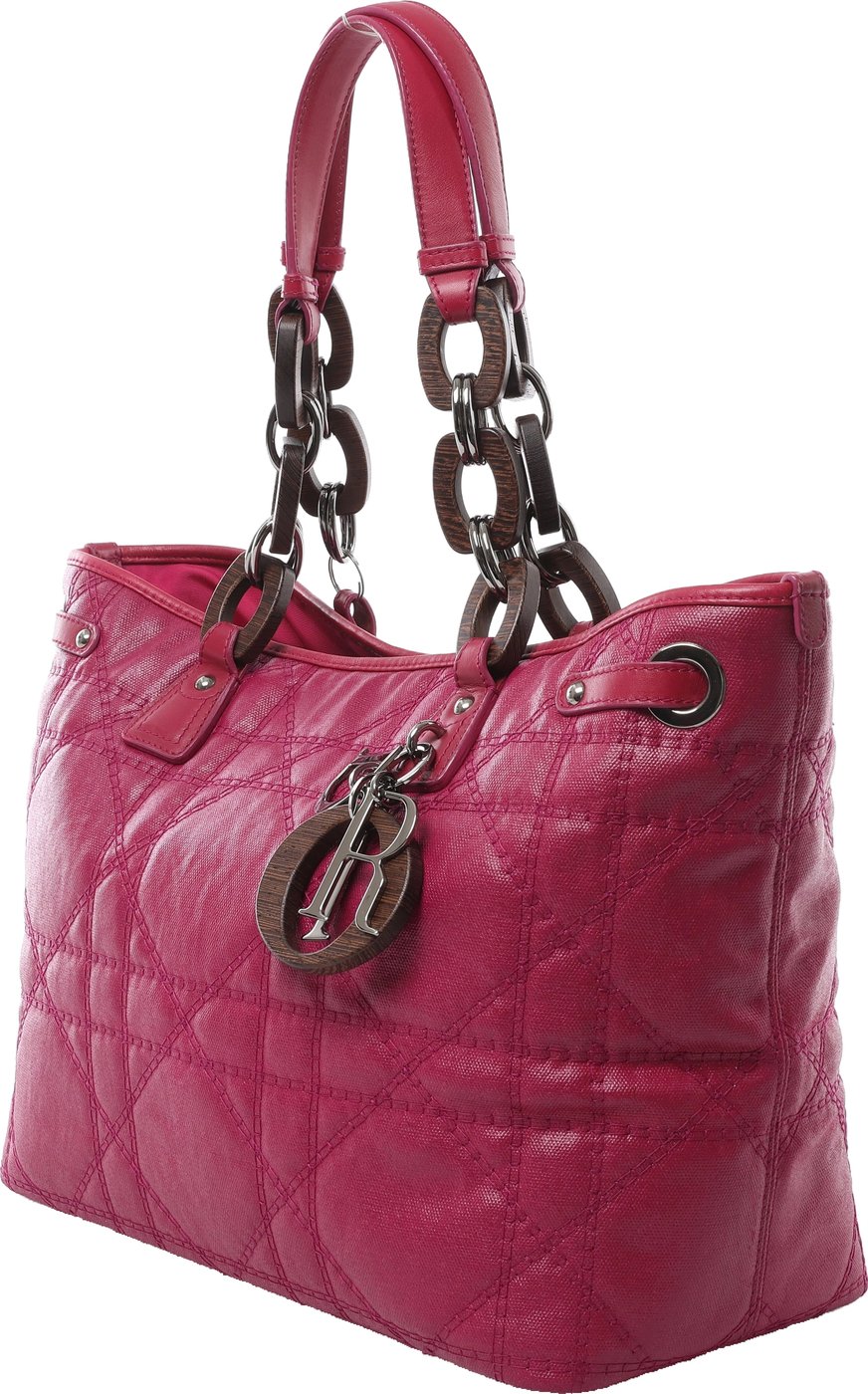 Christian Dior Panarea Cannage Coated Canvas x Leather Wood-Link Shoulder Bag in Purple
