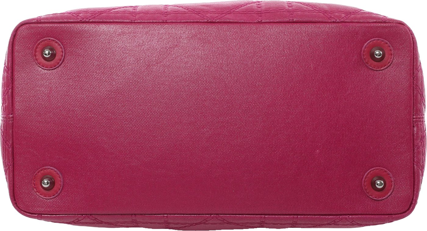 Christian Dior Panarea Cannage Coated Canvas x Leather Wood-Link Shoulder Bag in Purple