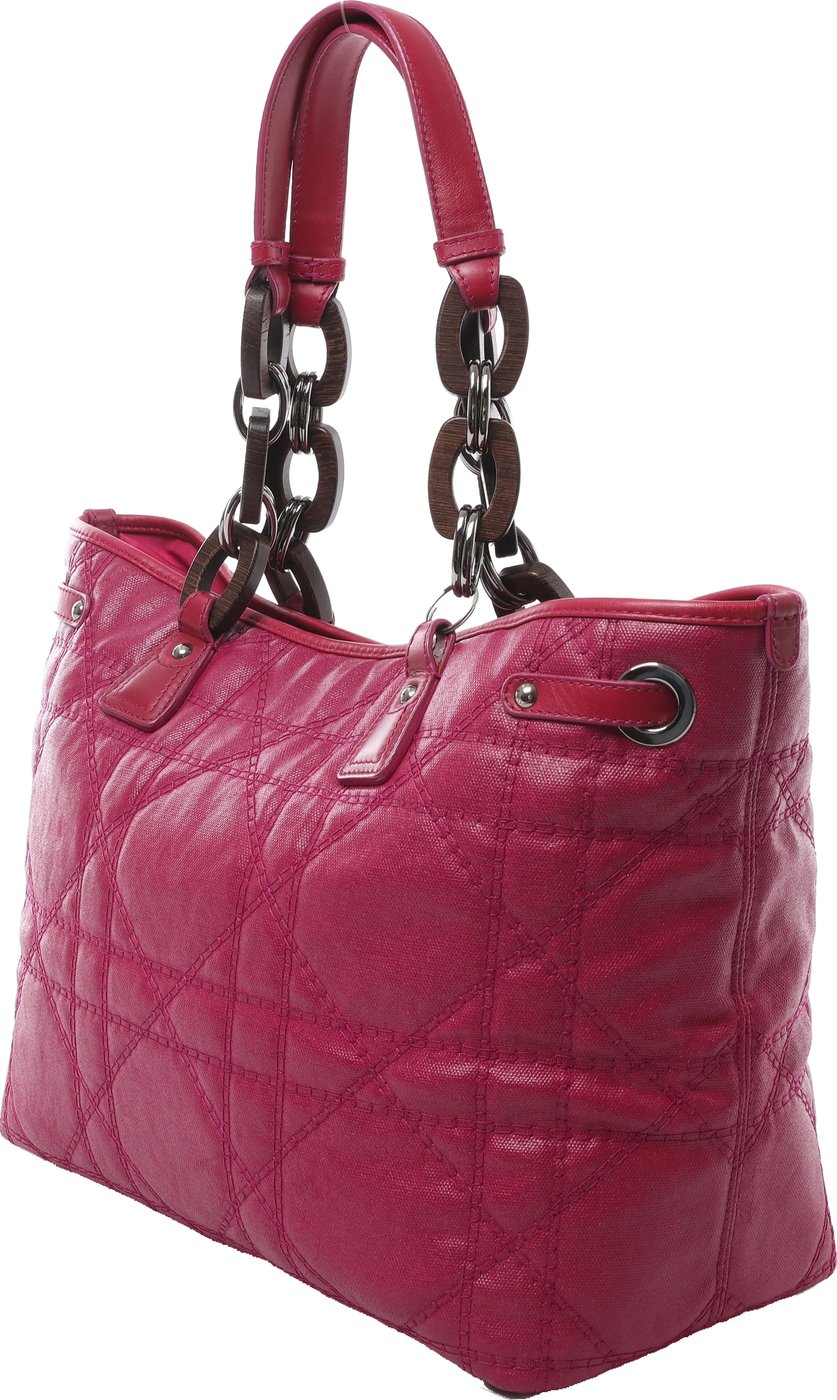 Christian Dior Panarea Cannage Coated Canvas x Leather Wood-Link Shoulder Bag in Purple