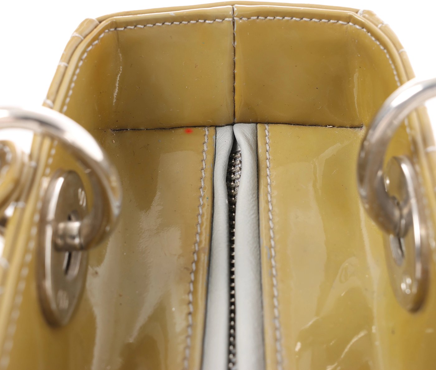 Christian Dior Lady Dior Cannage Patent Leather 2Way Handbag in Khaki