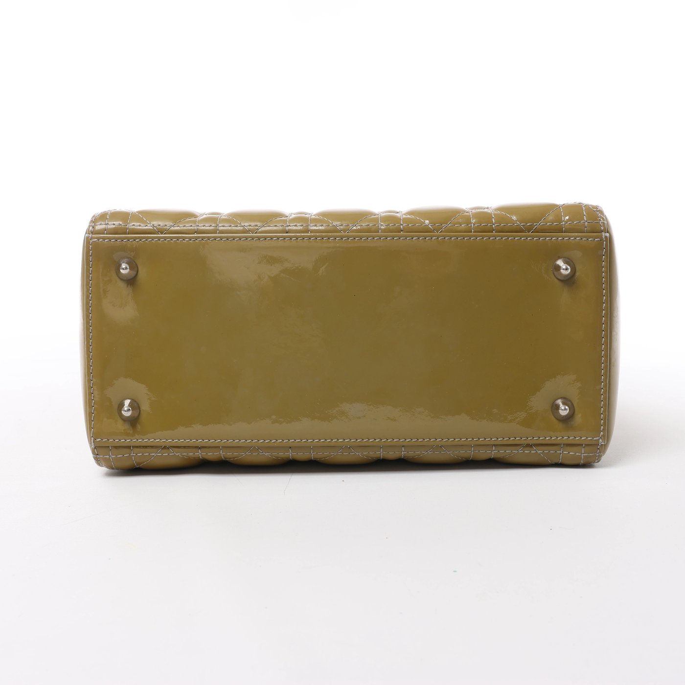 Christian Dior Lady Dior Cannage Patent Leather 2Way Handbag in Khaki