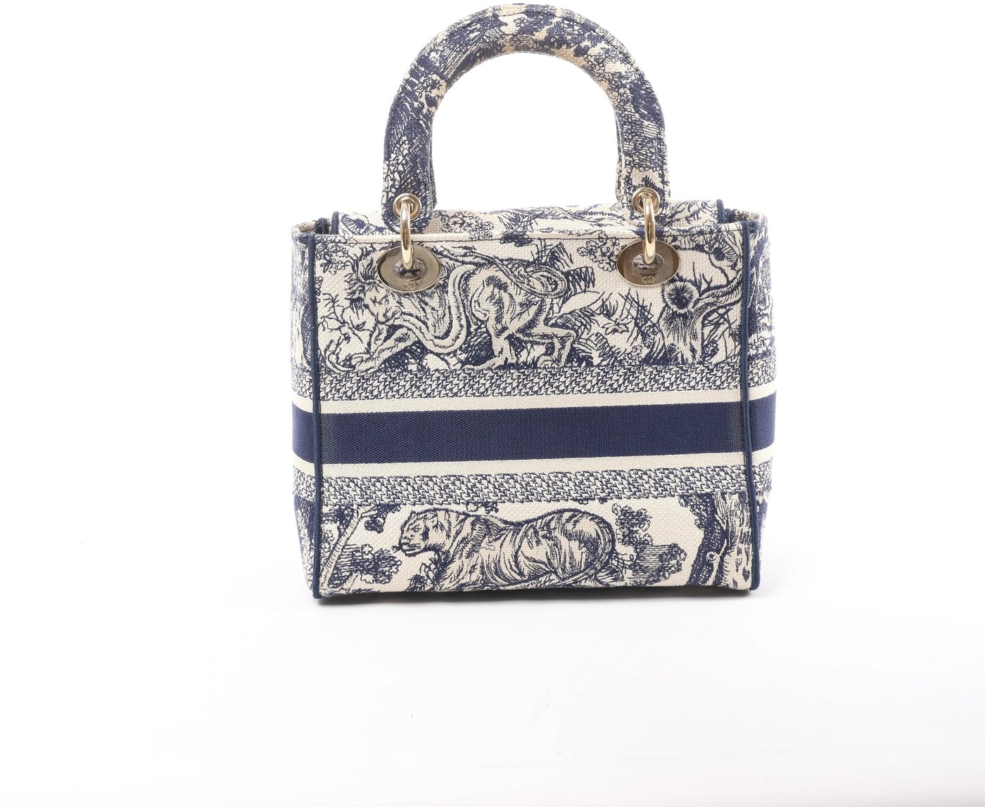 Christian Dior D-Lite Toile Doo JUY Embroidery Canvas 2Way Handbag in Beige x Navy Blue