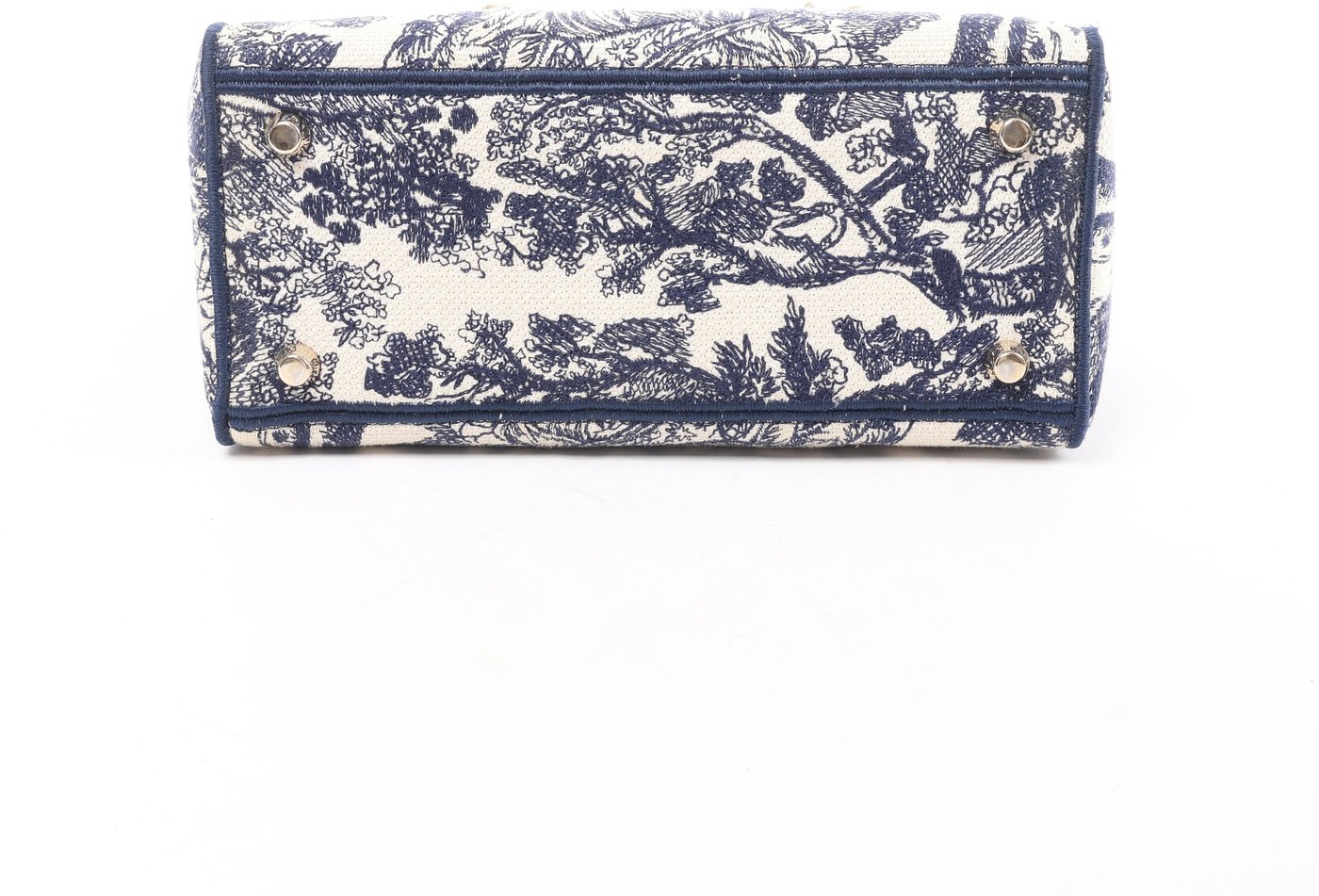 Christian Dior D-Lite Toile Doo JUY Embroidery Canvas 2Way Handbag in Beige x Navy Blue