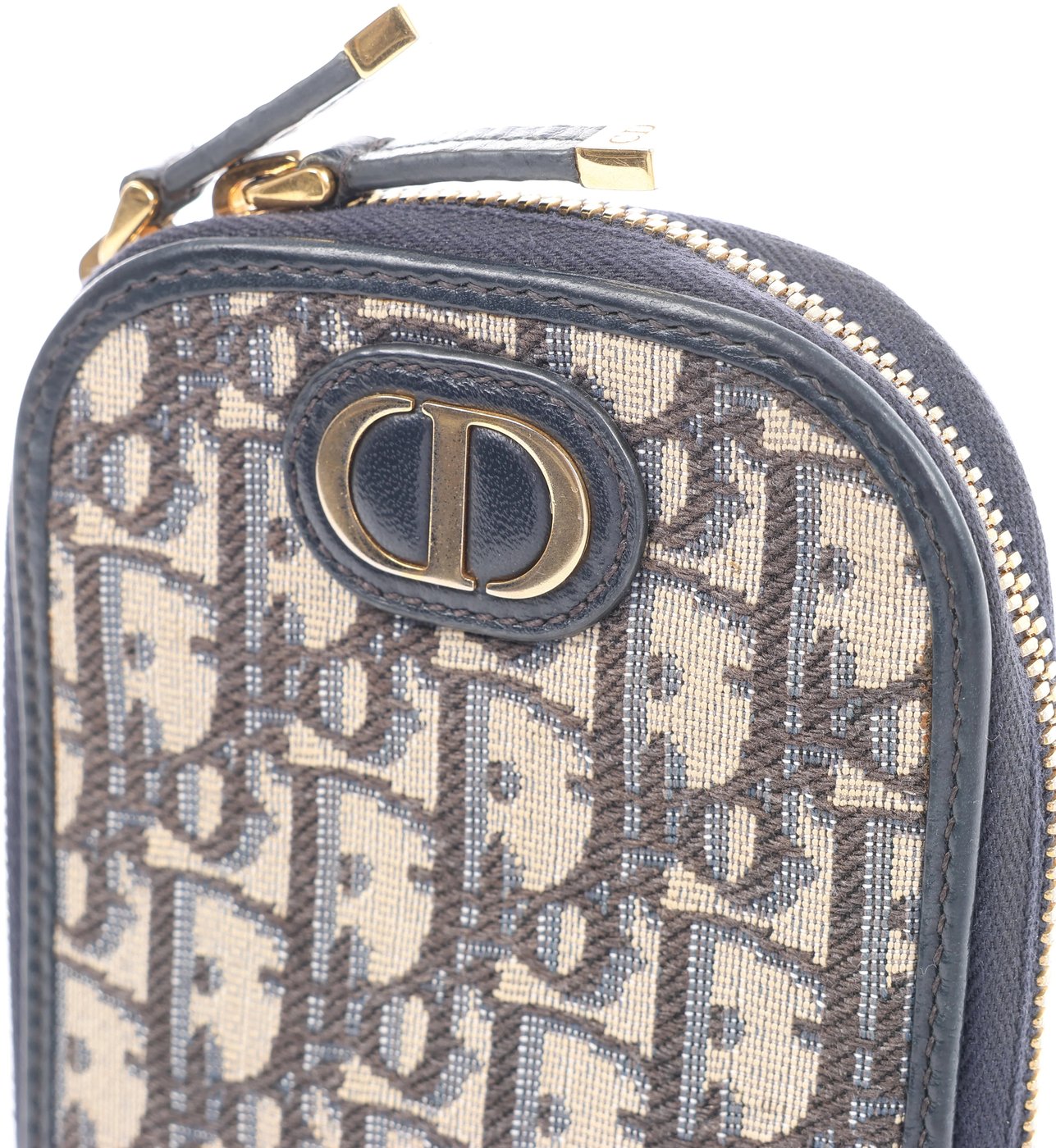 Christian Dior 30 Montaigne Call'in Dior Phone Holder Oblique Canvas & Leather Chain Shoulder Bag in Navy Blue