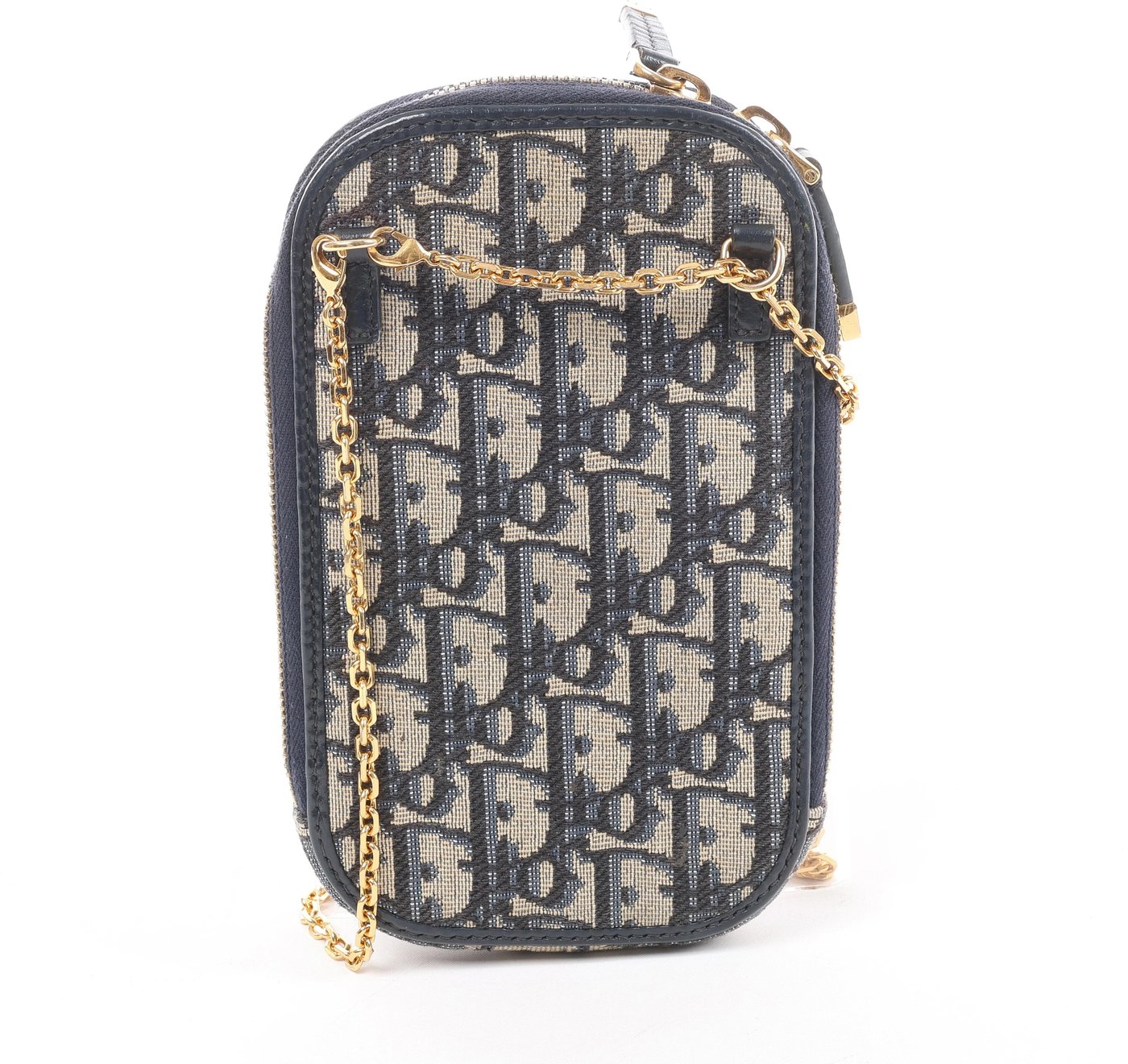 Christian Dior 30 Montaigne Call'in Dior Phone Holder Oblique Canvas & Leather Chain Shoulder Bag in Navy Blue