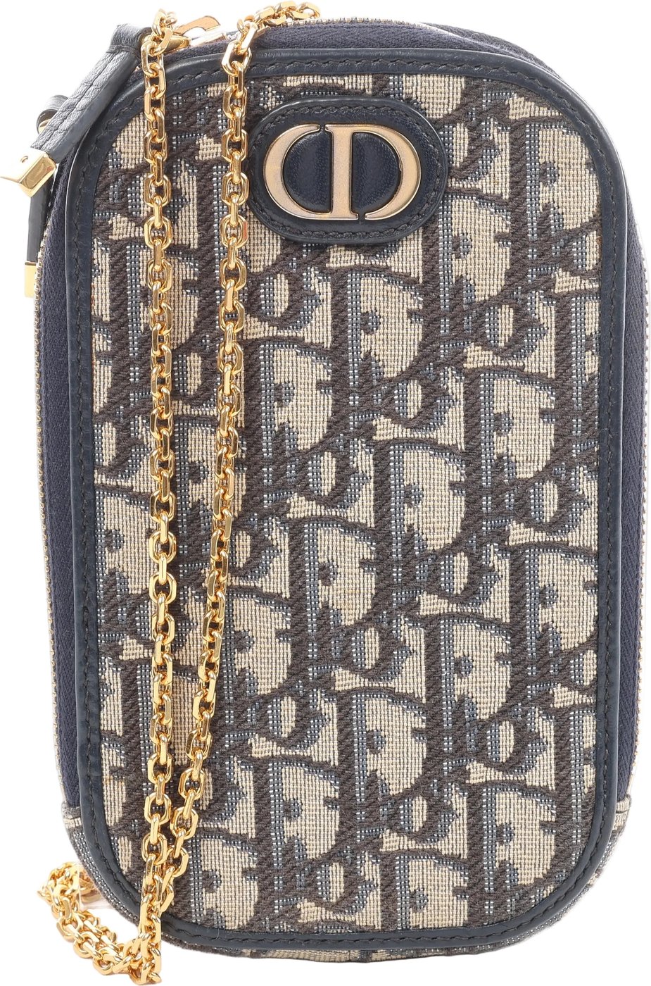 Christian Dior 30 Montaigne Call'in Dior Phone Holder Oblique Canvas & Leather Chain Shoulder Bag in Navy Blue