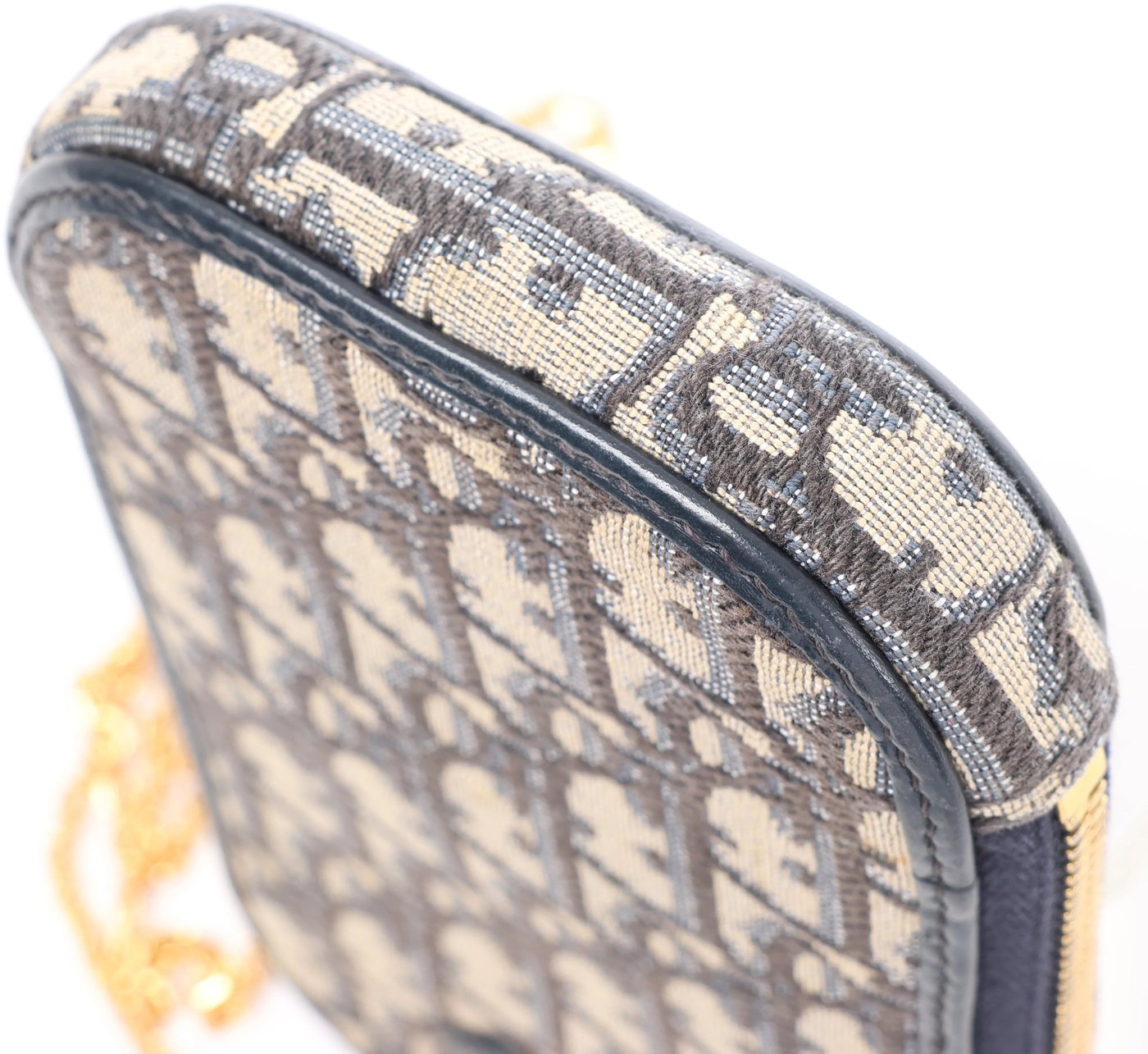 Christian Dior 30 Montaigne Call'in Dior Phone Holder Oblique Canvas & Leather Chain Shoulder Bag in Navy Blue