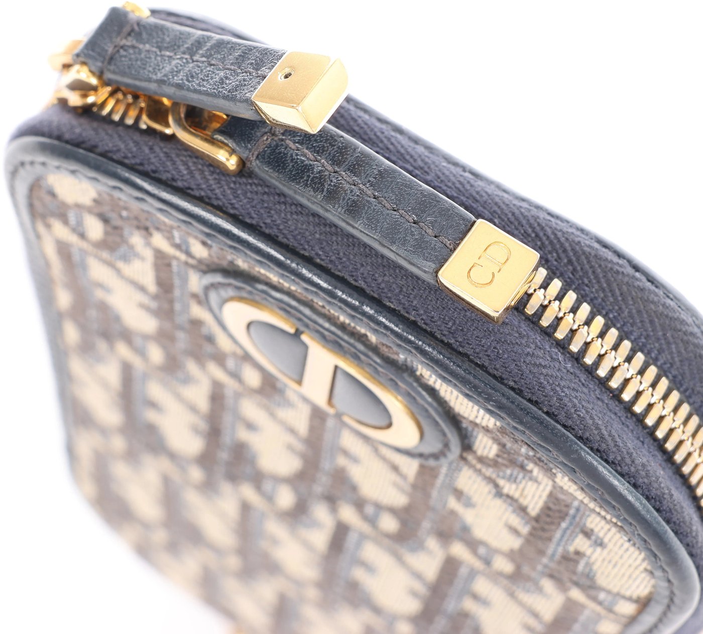 Christian Dior 30 Montaigne Call'in Dior Phone Holder Oblique Canvas & Leather Chain Shoulder Bag in Navy Blue
