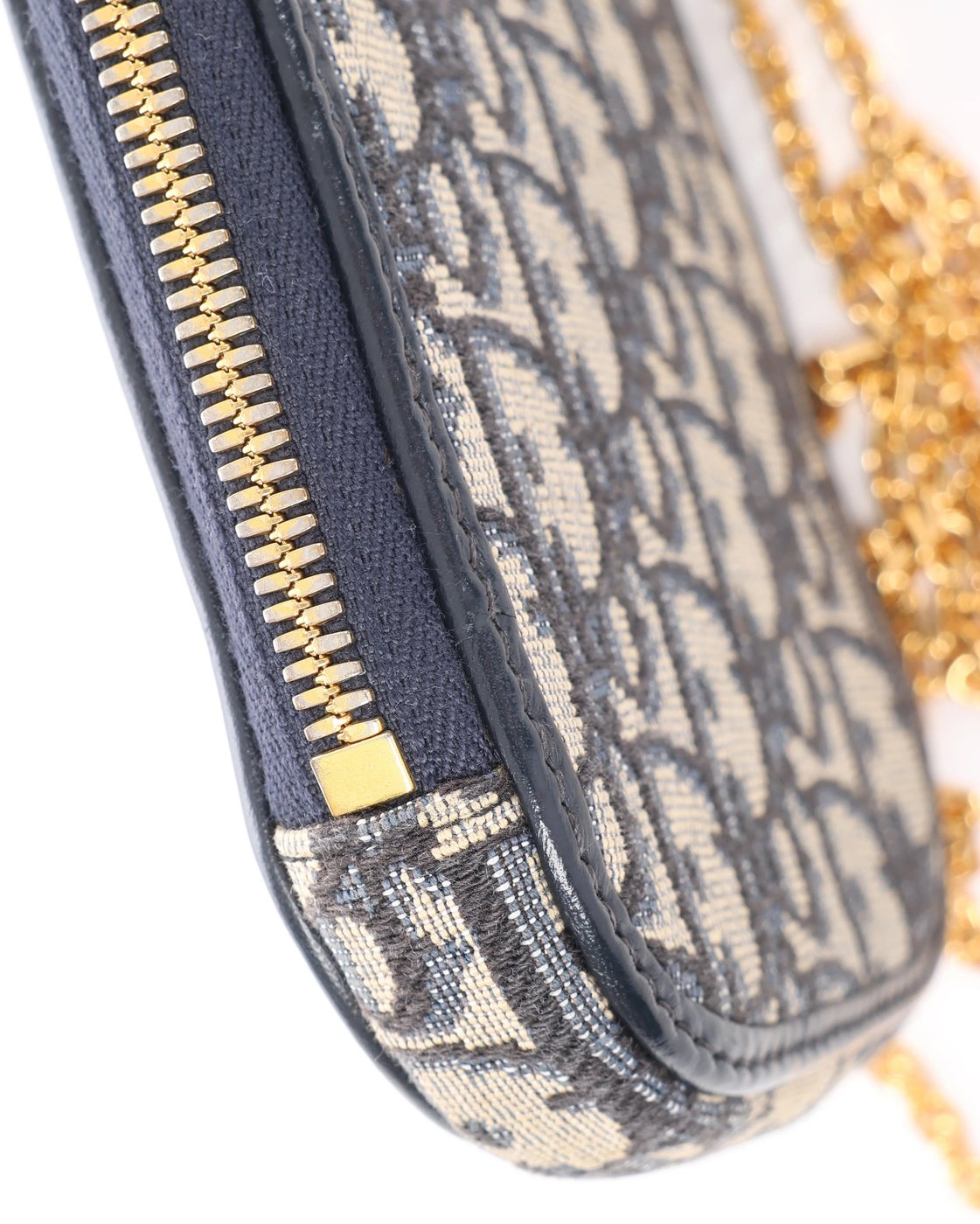 Christian Dior 30 Montaigne Call'in Dior Phone Holder Oblique Canvas & Leather Chain Shoulder Bag in Navy Blue