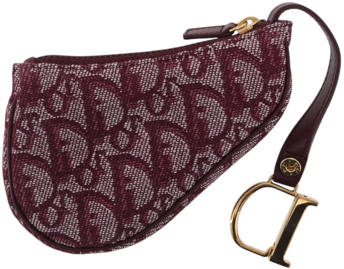 Christian Dior Vintage Saddle Zip Coin Purse Diorissimo Canvas Mini