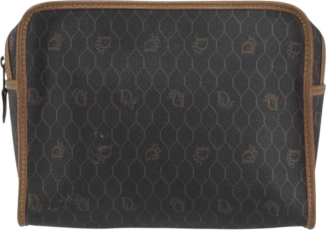 Christian Dior Vintage Honeycomb Zip Coated Canvas Medium