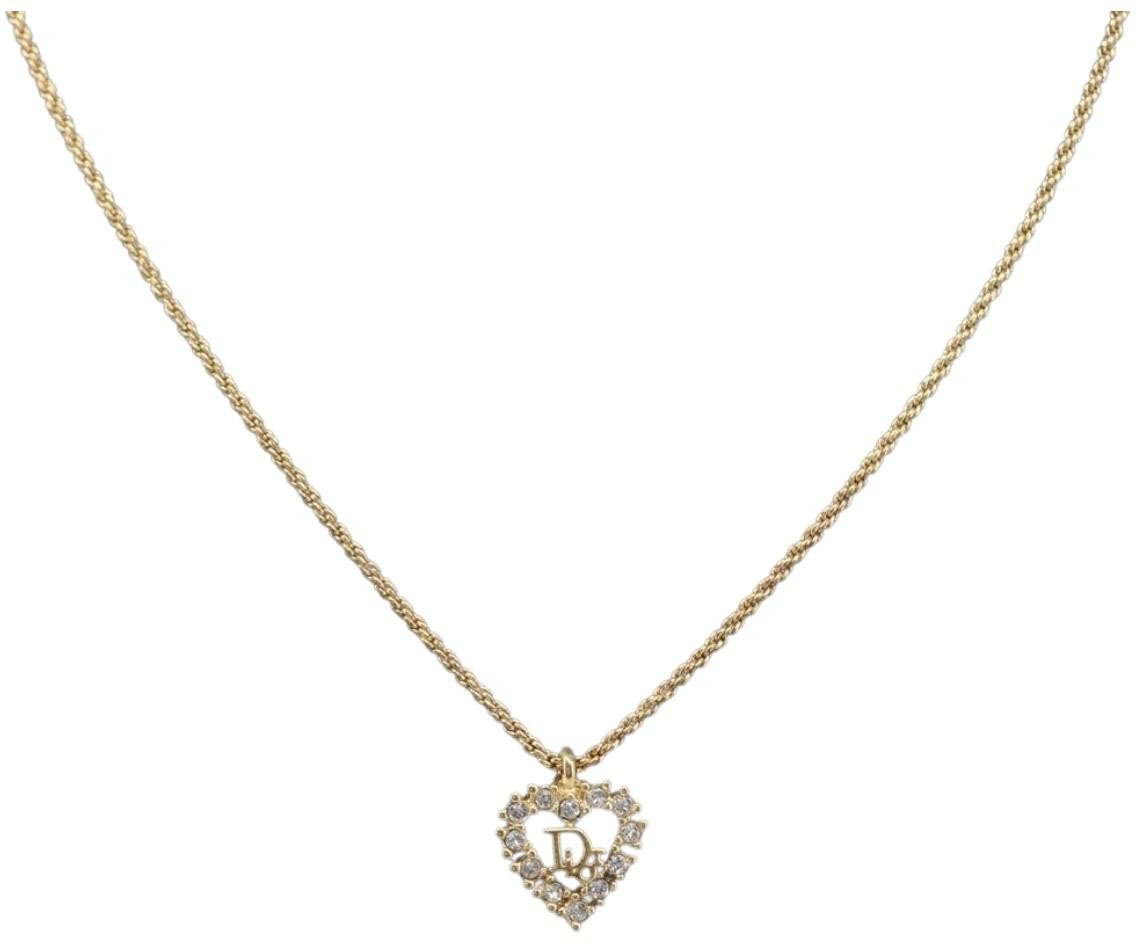 Christian Dior Logo Heart Pendant Metal with Crystal