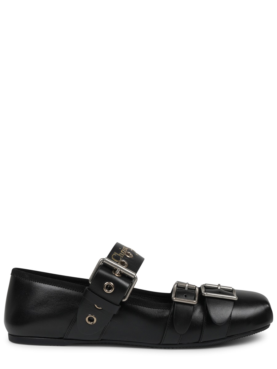 Punk Black Leather Flats