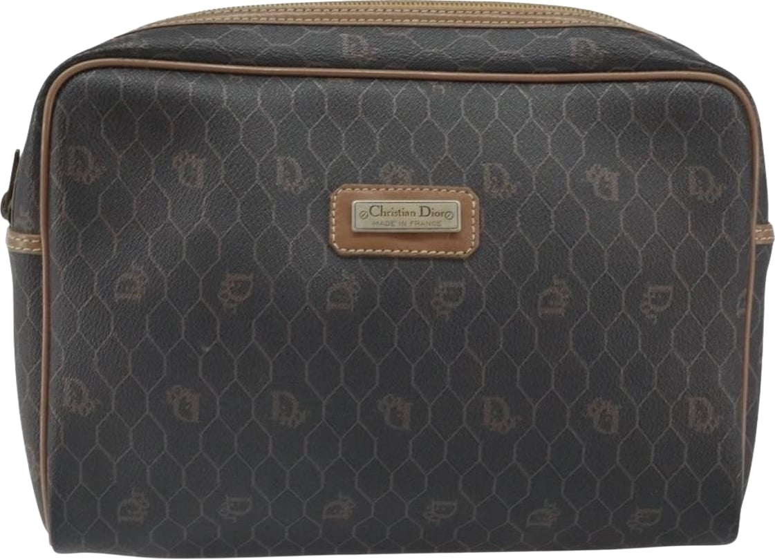 Christian Dior Vintage Honeycomb Zip Coated Canvas Medium
