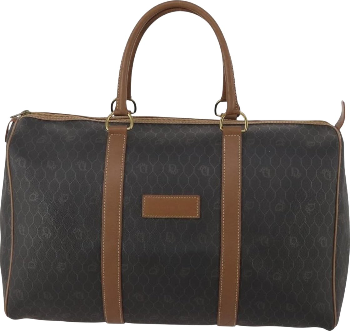 Christian Dior Vintage Honeycomb Boston Canvas and Leather