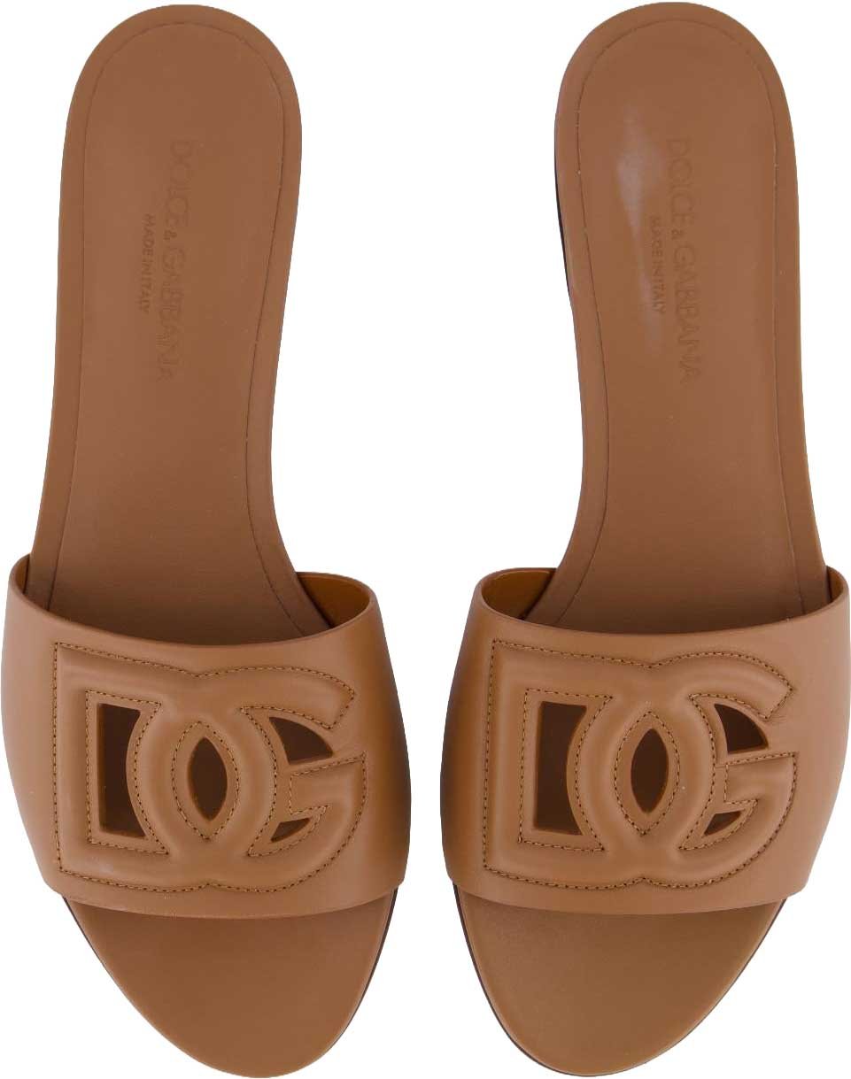 Dames D&G Logo Flat Slides Bruin