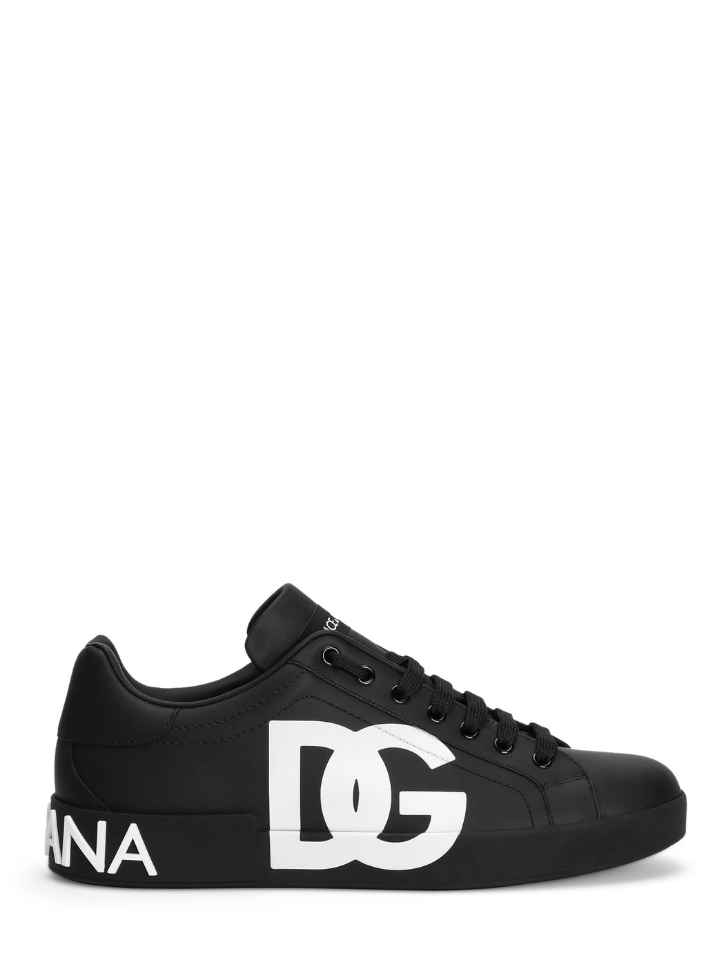 Low-Top Black Leather Sneakers with Bold Lettering