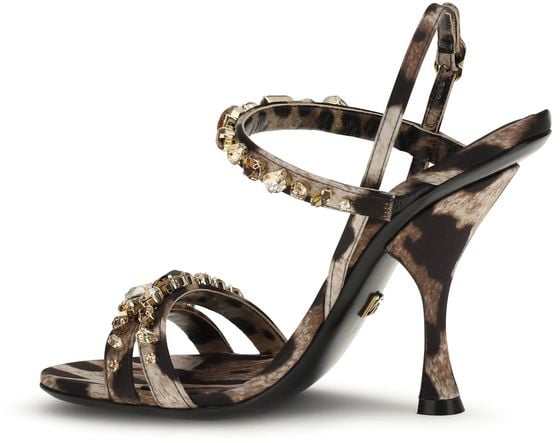 Dolce & Gabbana Brown Fabric Stiletto Heel Sandals