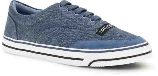 Dolce & Gabbana Blue Linen Low Top Sneakers