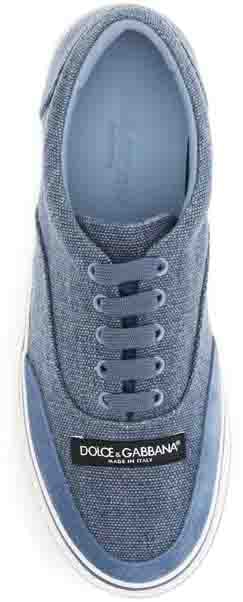 Dolce & Gabbana Blue Linen Low Top Sneakers