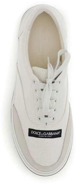 Dolce & Gabbana White Linen Low Top Sneakers