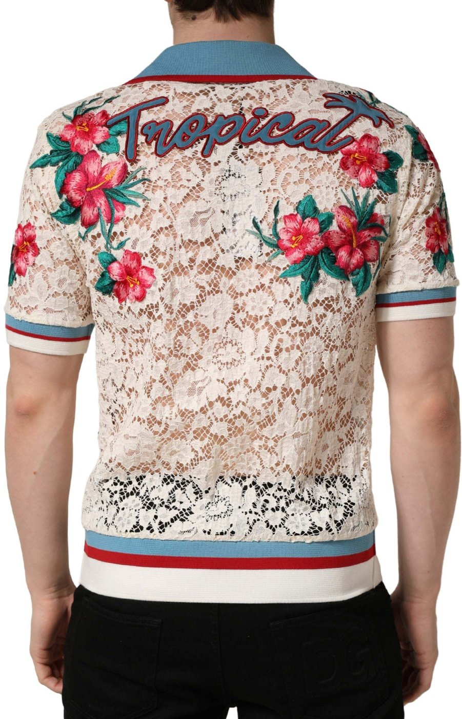 Dolce & Gabbana Beige Floral Tennis Club Lace Polo T-shirt