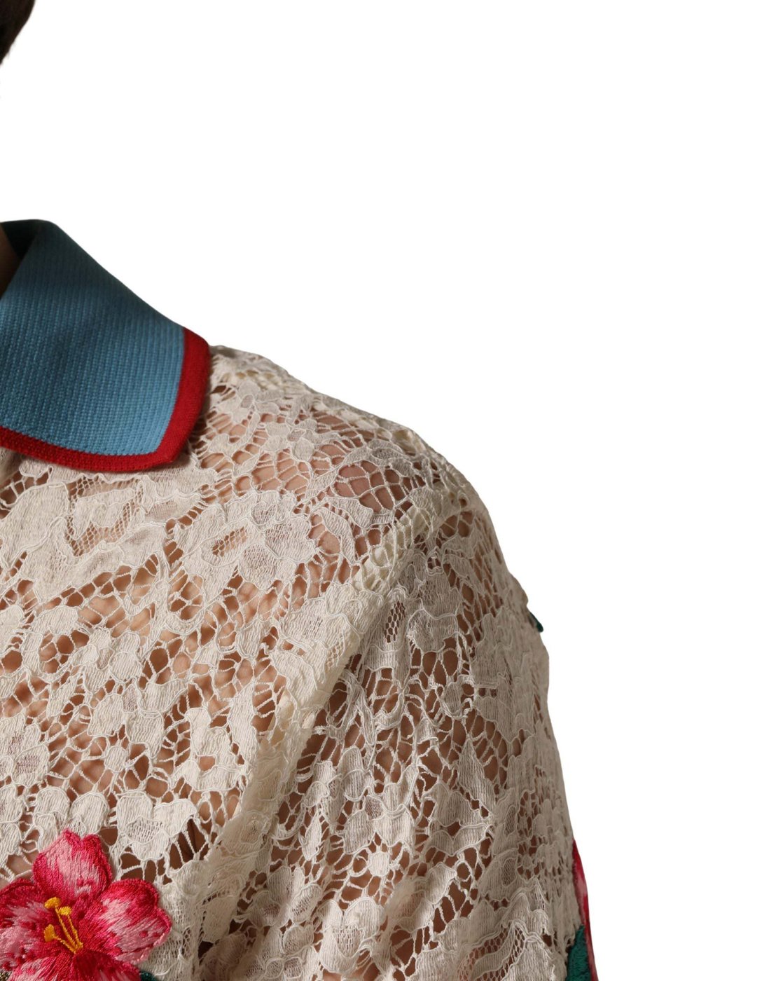 Dolce & Gabbana Beige Floral Tennis Club Lace Polo T-shirt