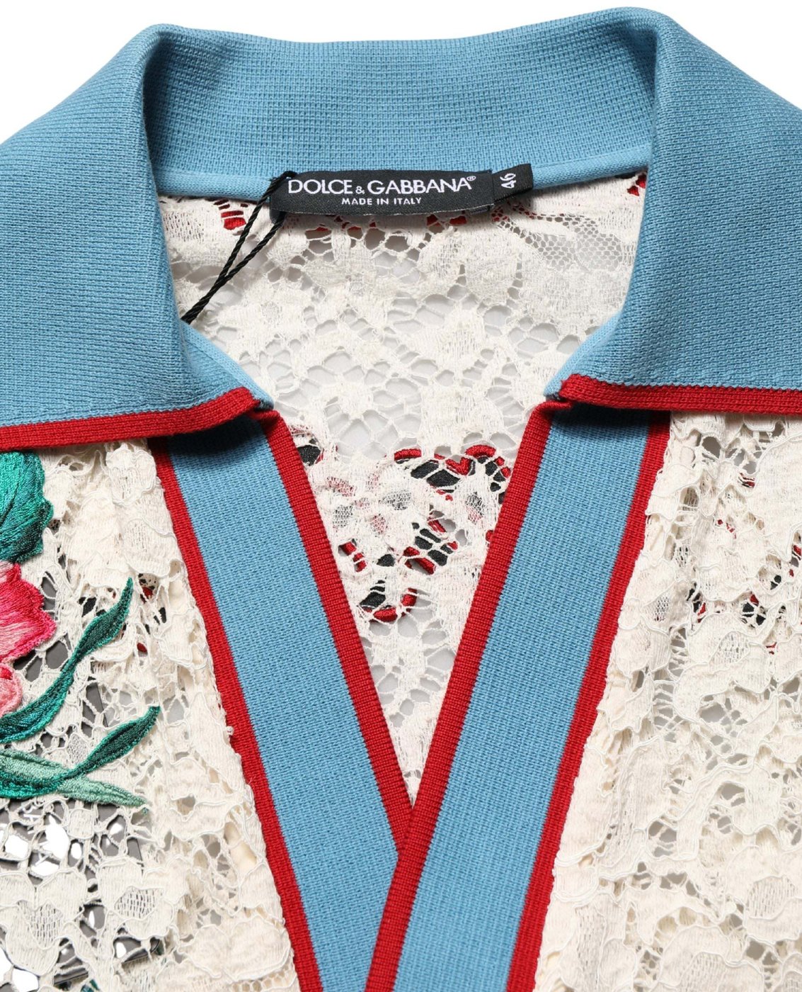 Dolce & Gabbana Beige Floral Tennis Club Lace Polo T-shirt