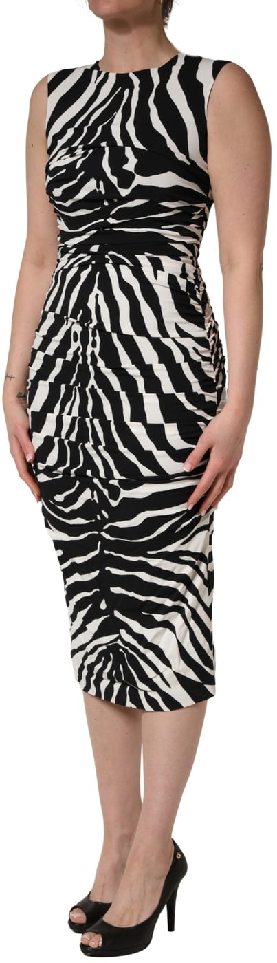 Dolce & Gabbana Black White Zebra Cady Calf Length Dress