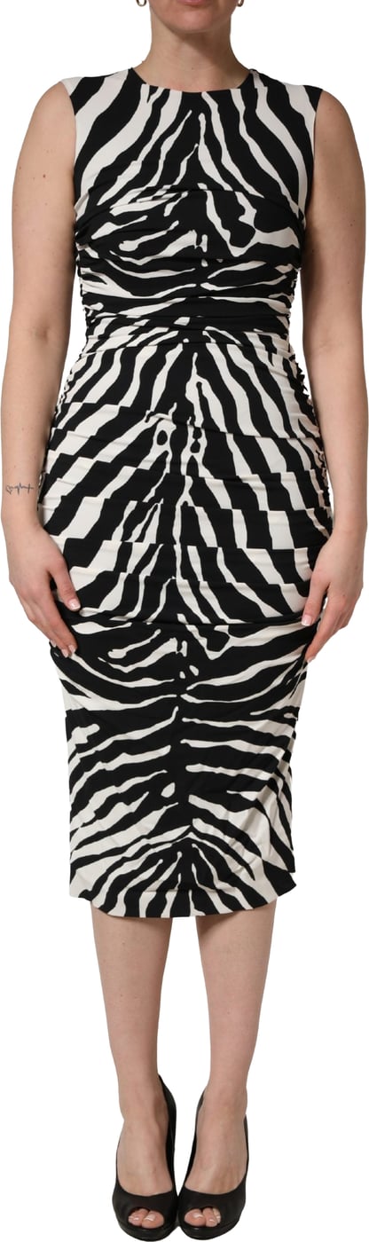 Dolce & Gabbana Black White Zebra Cady Calf Length Dress
