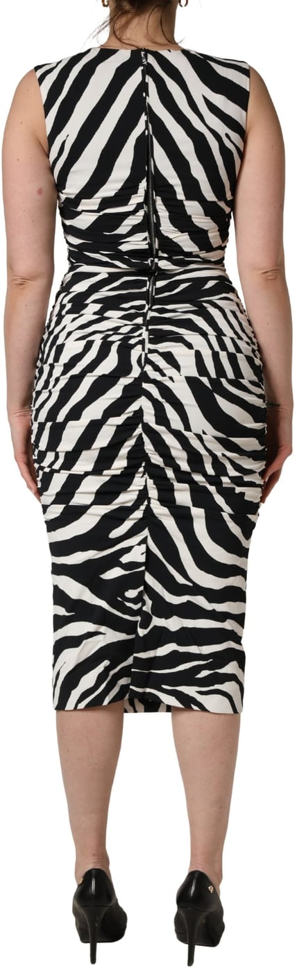 Dolce & Gabbana Black White Zebra Cady Calf Length Dress