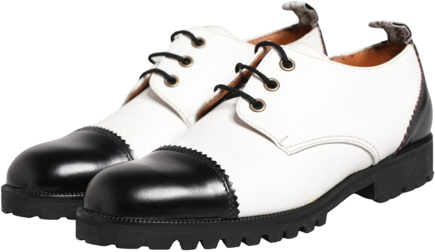 Dolce & Gabbana Black White Leather Derby Shoes