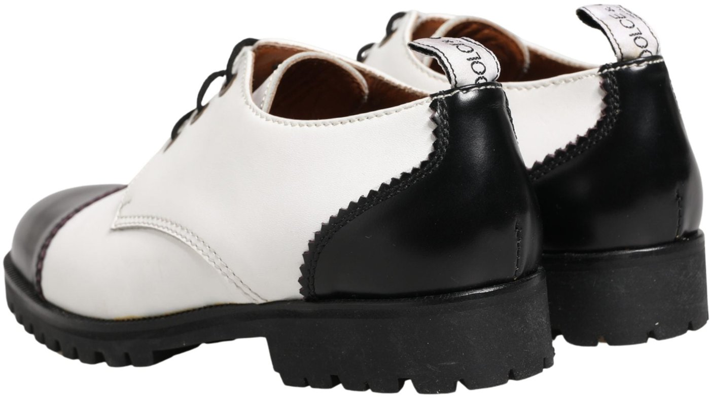 Dolce & Gabbana Black White Leather Derby Shoes
