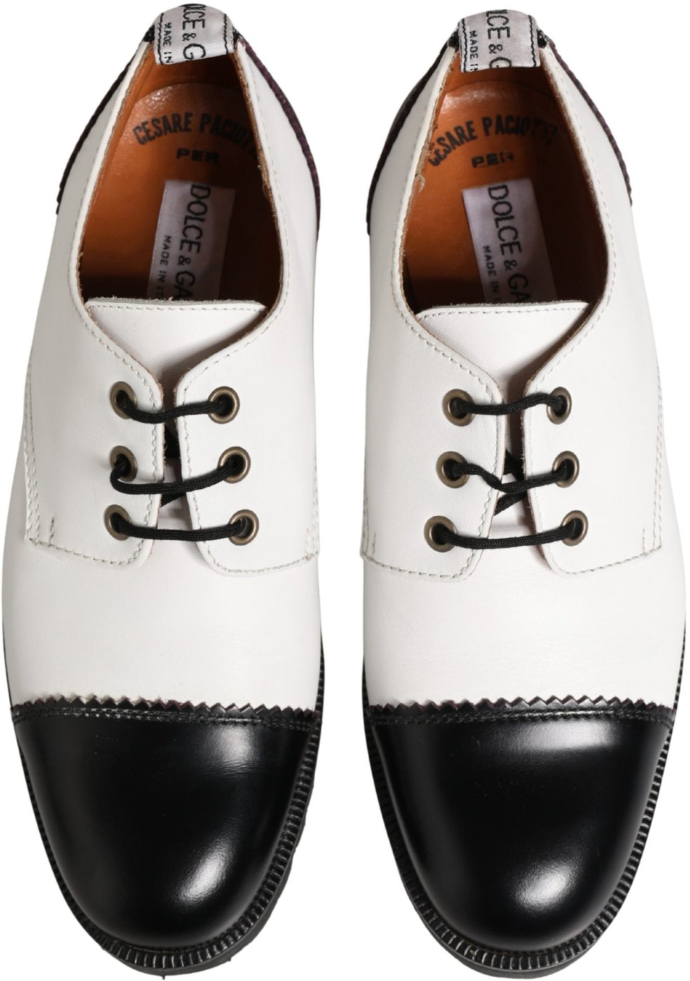 Dolce & Gabbana Black White Leather Derby Shoes
