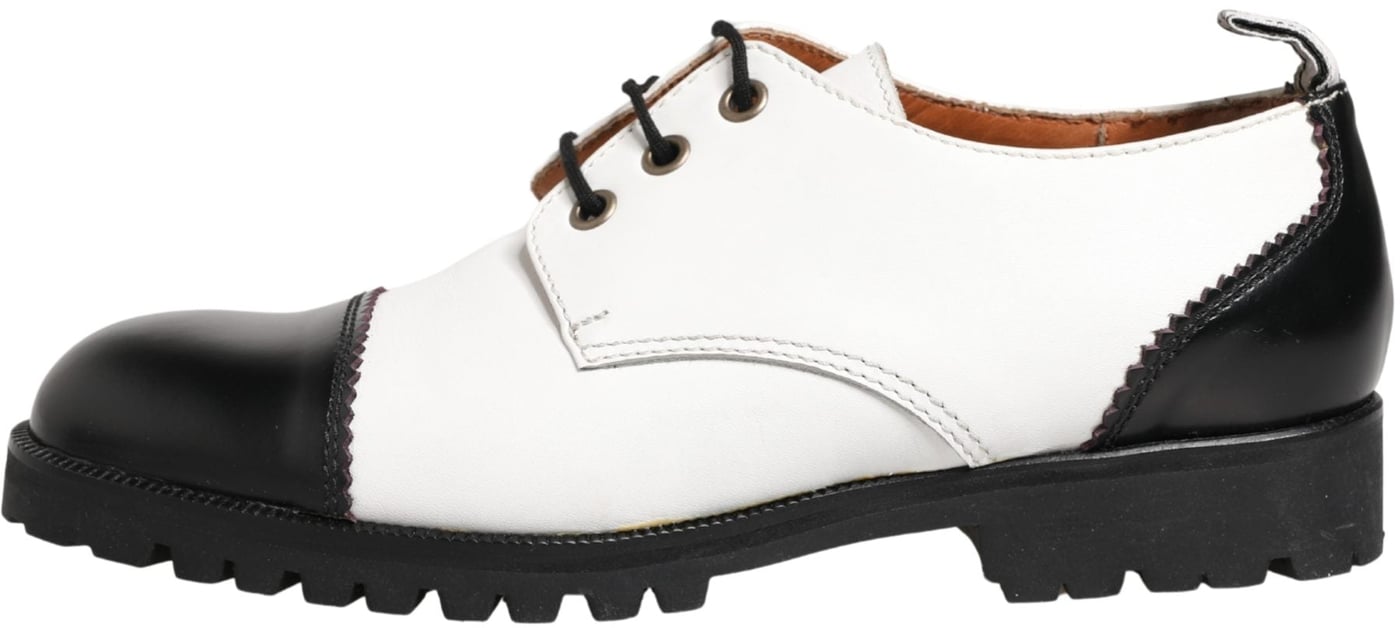 Dolce & Gabbana Black White Leather Derby Shoes