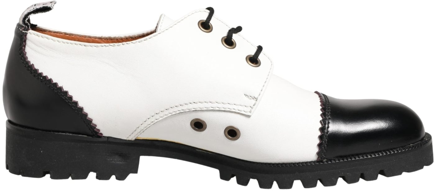 Dolce & Gabbana Black White Leather Derby Shoes