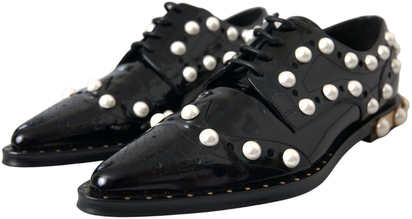 Dolce & Gabbana Black Leather Faux Pearl Dress Brogue Shoes