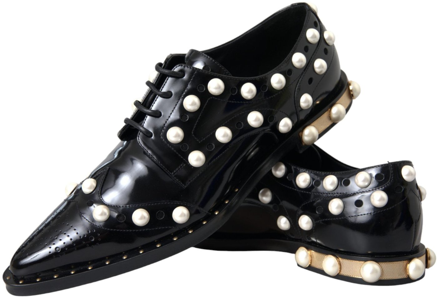 Dolce & Gabbana Black Leather Faux Pearl Dress Brogue Shoes