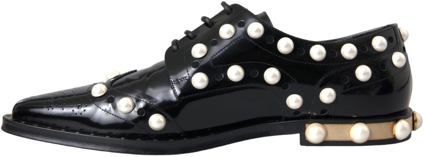 Dolce & Gabbana Black Leather Faux Pearl Dress Brogue Shoes
