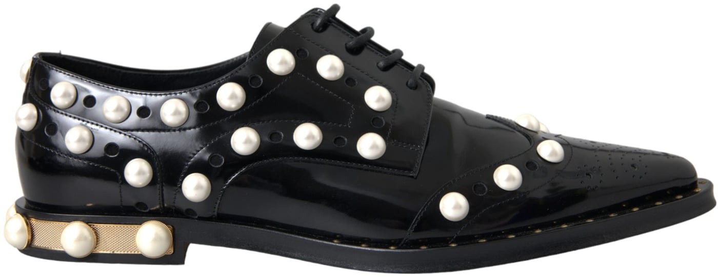 Dolce & Gabbana Black Leather Faux Pearl Dress Brogue Shoes
