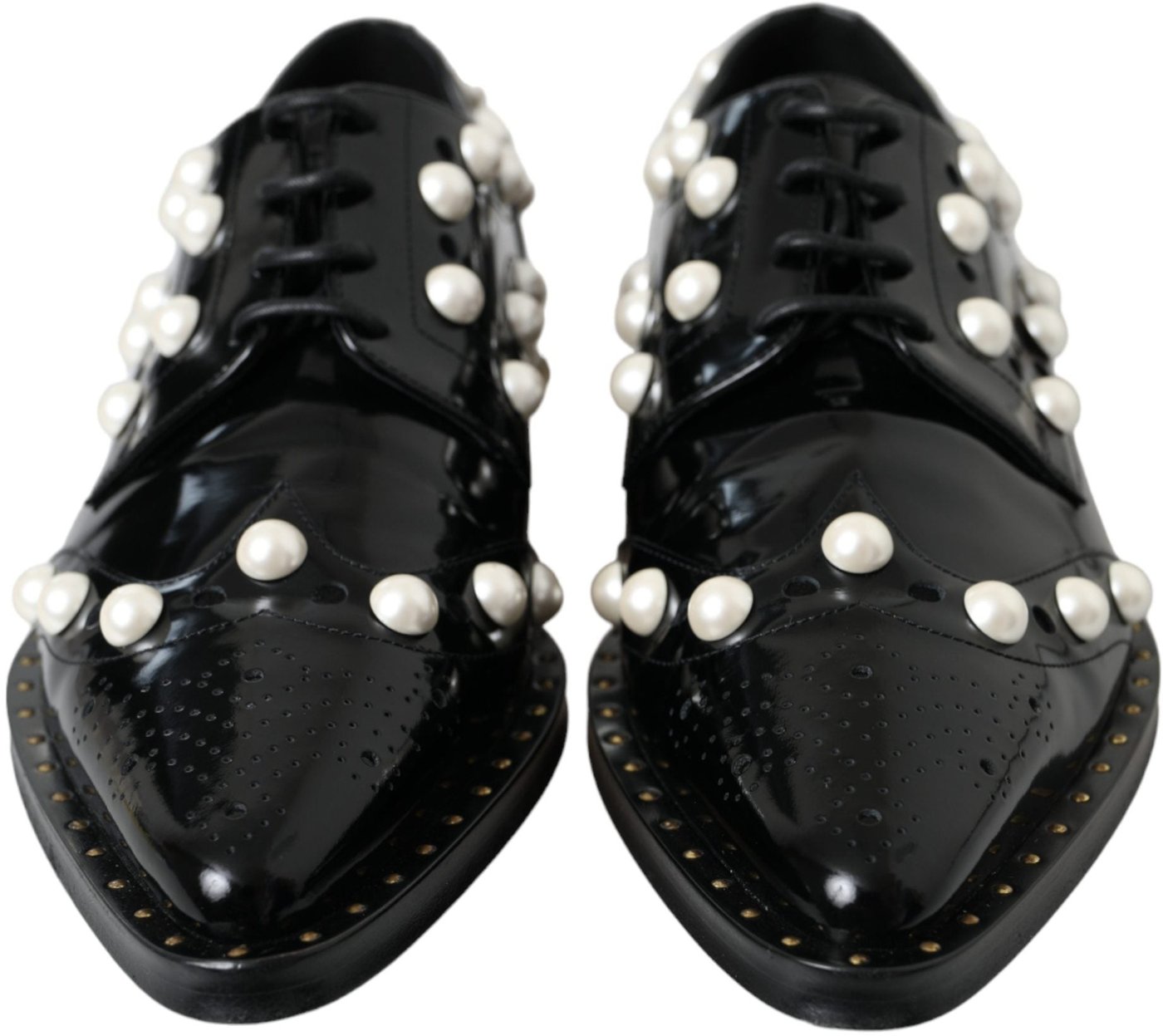 Dolce & Gabbana Black Leather Faux Pearl Dress Brogue Shoes