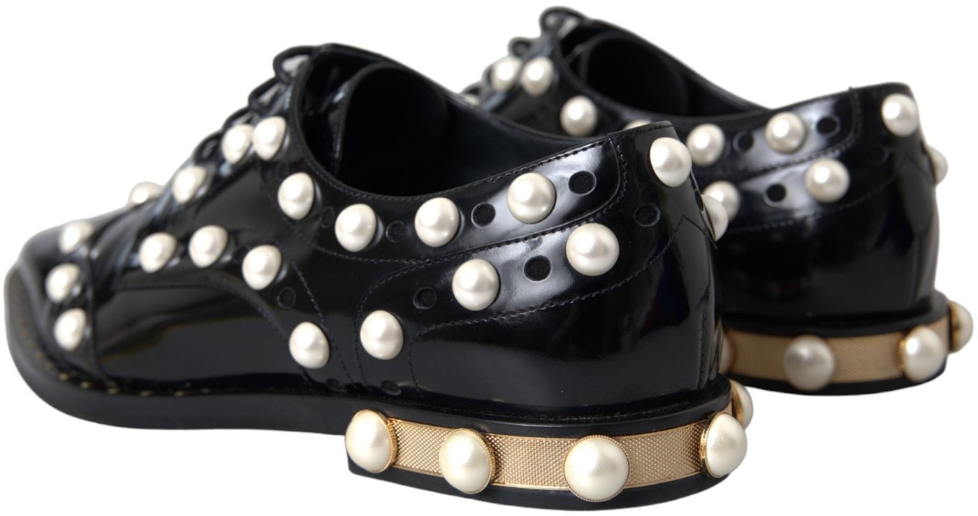 Dolce & Gabbana Black Leather Faux Pearl Dress Brogue Shoes