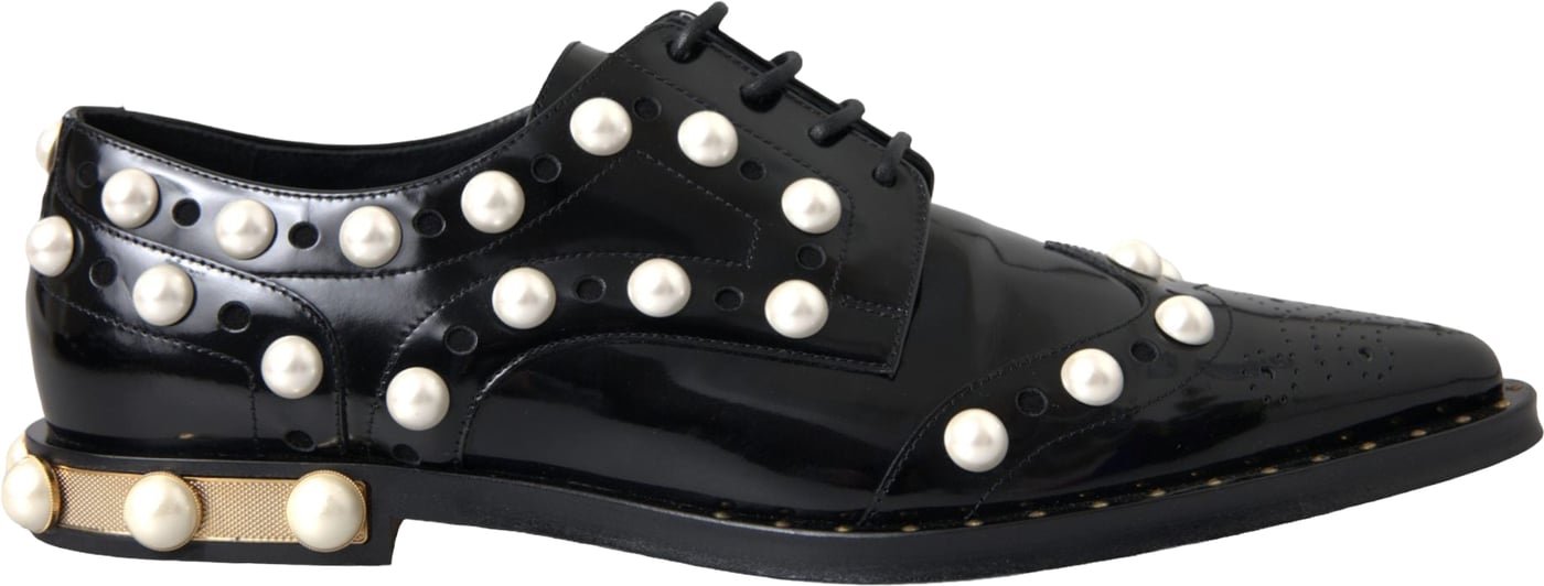 Dolce & Gabbana Black Leather Faux Pearl Dress Brogue Shoes