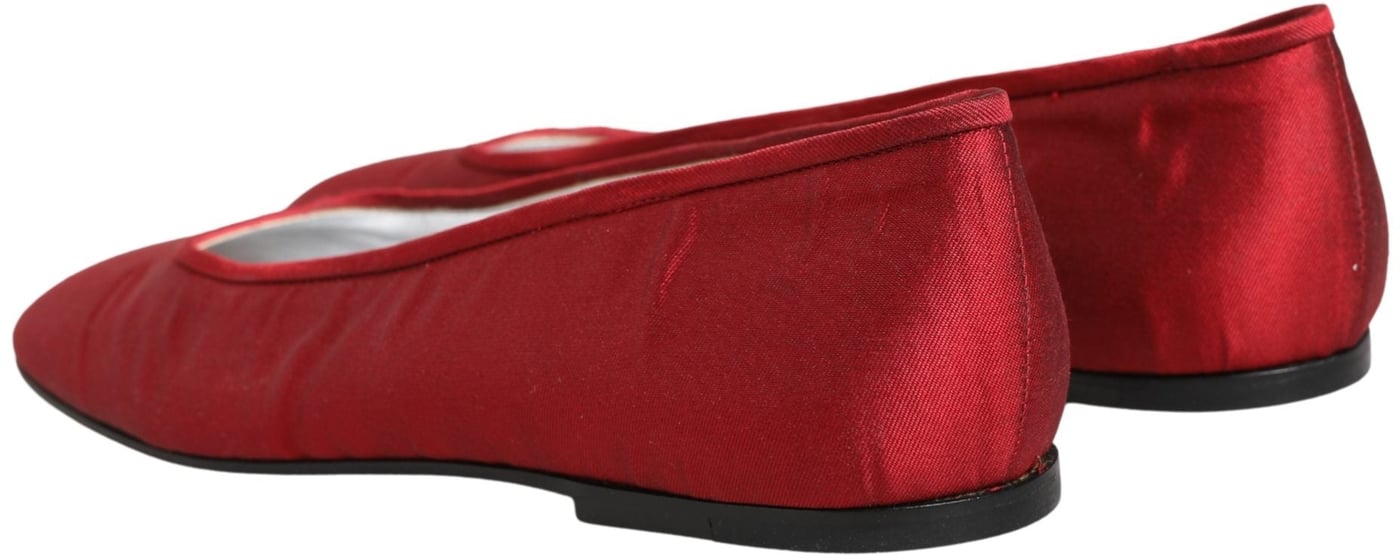 Dolce & Gabbana Red Satin Fabric Ballet Slip On Flats Shoes