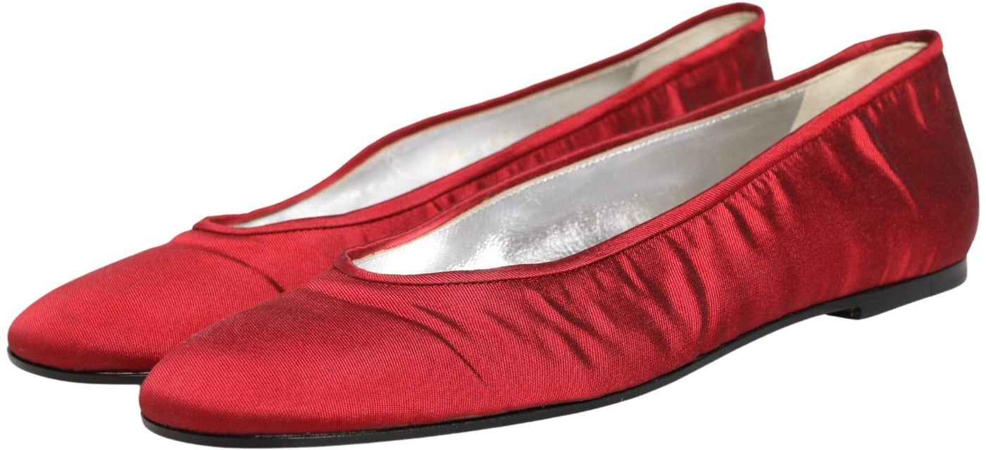 Dolce & Gabbana Red Satin Fabric Ballet Slip On Flats Shoes