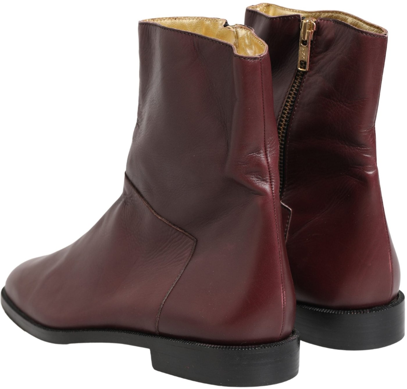 Dolce & Gabbana Maroon Leather Flats Biker Ankle Boots Shoes